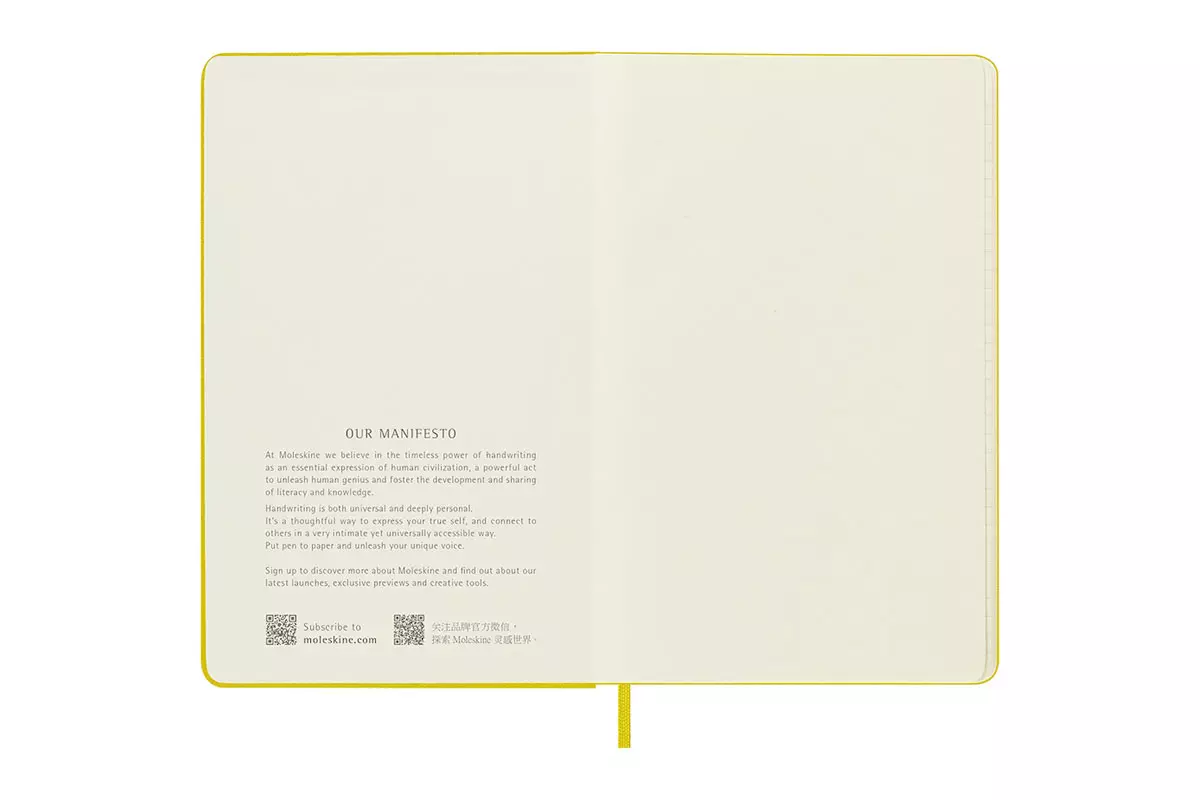 Een Moleskine Silk Ruled Hardcover Notebook Large Hay Yellow koop je bij Moleskine.nl